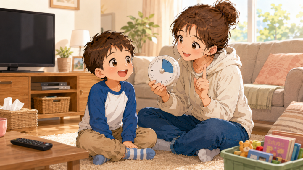 ゲームの時間を決める親子のイラスト