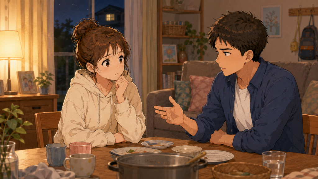 夫婦で話し合っているイラスト