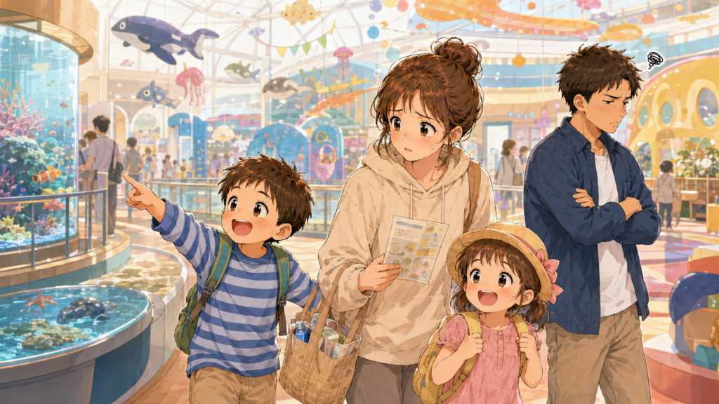 夫が不機嫌で、気にすることが増えて忙しい母親のイラスト