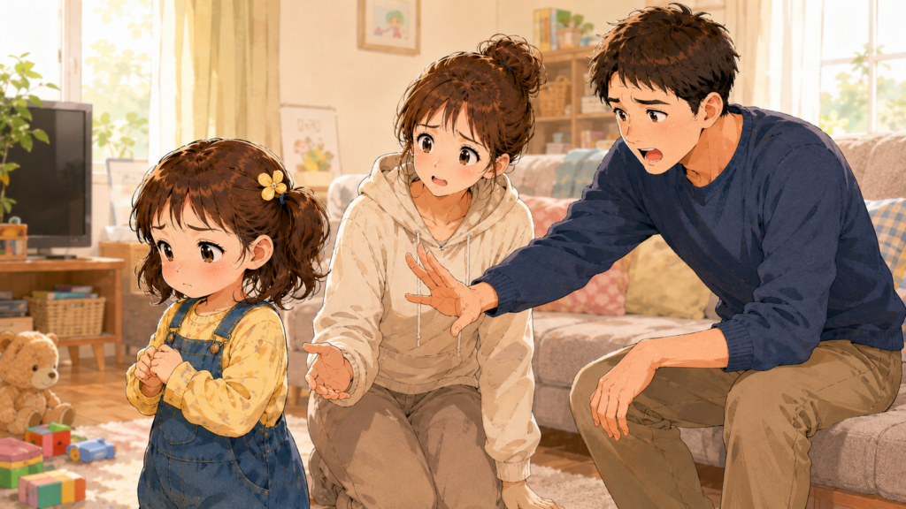 パパの声かけを無視する子どものイラスト