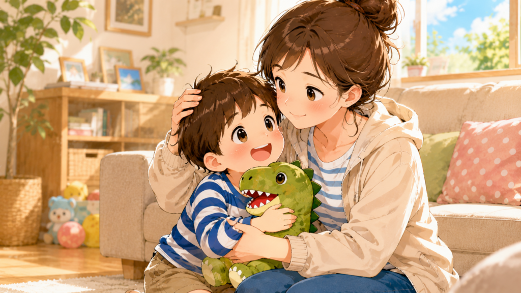 子どもを抱きしめる母親のイラスト