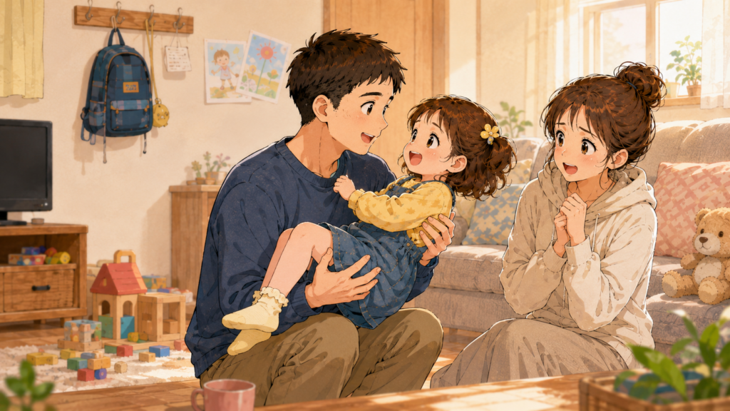 子どもをお姫様抱っこする父親のイラスト