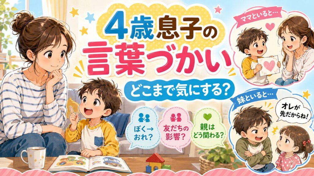 子どもの言葉遣いについて考える母親のアイキャッチ画像