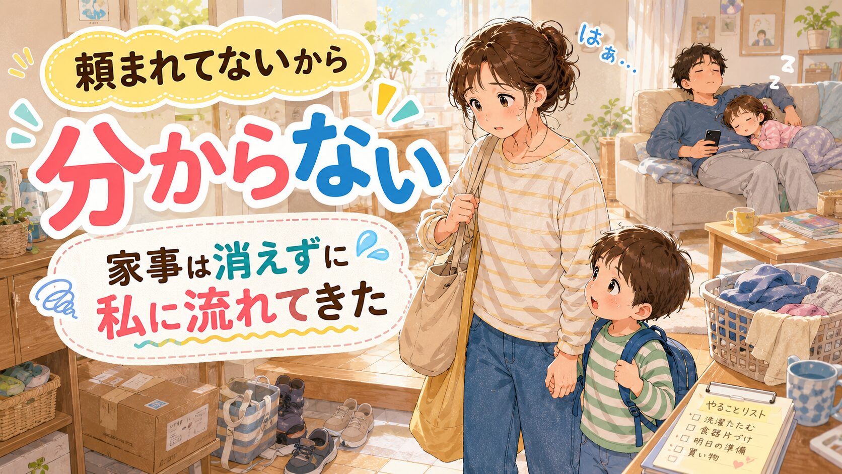 帰宅後、家事が全部残っていてヘトヘトの母親のアイキャッチ画像