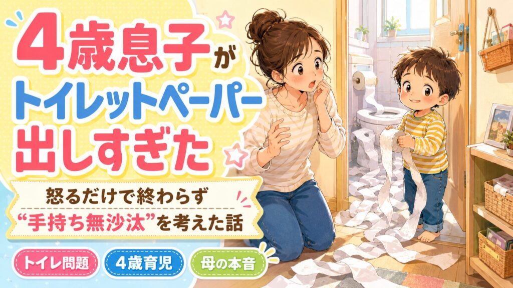 トイレットペーパーを使いすぎる子どもに悩む母親のアイキャッチ画像